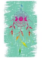 psychedelische Dreamcatcher-Mandala Retro-Ornament Mondphasen und Vogelfedern. altes mystisches Vintage-Symbol, farbenfrohe ethnische Kunst mit indianischem Boho-Design, Vektor isoliert