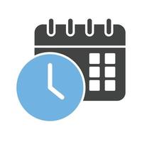 planerad datum och tid glyf blå och svart ikon vektor