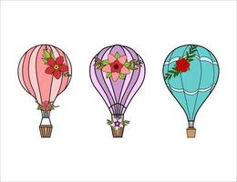 drei Luftballons mit Blumenvektorillustrationen isoliert auf weißem Hintergrund vektor