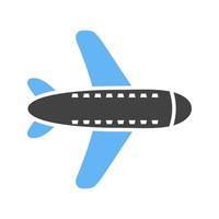 blaues und schwarzes Symbol für Flugzeugglyphe vektor