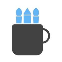 Tasse mit Design-Tools Glyphe blau und schwarz Symbol vektor