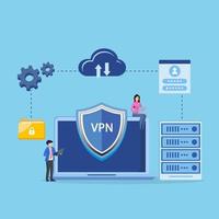 VPN-Technologiesystem, virtuelles privates Netzwerk. Browser entsperren Website, sichere Netzwerkverbindung und Datenschutz. vektor