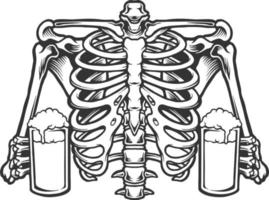 rippenknochen mit glasbier monochrom vektor