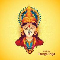 illustration des gesichts der göttin durga im hintergrund der glücklichen durga puja subh navratri-karte vektor