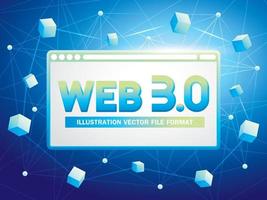 Web 3.0-Text mit Website und Blockchain-Grafikelement-Illustrationsvektor für Präsentations- oder Bannergrafiken vektor