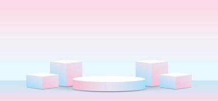 trendiger leerer süßer pastellrosa blauer farbverlauf produktanzeige podium bühne 3d-illustrationsvektor zum setzen von objekten