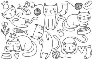 rolig klotter katter skiss. vektor illustration