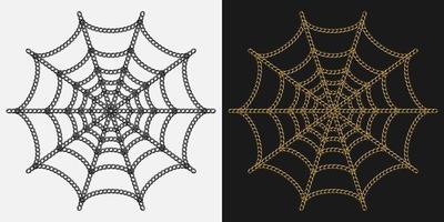 Spindel webb av guld och svart kedjor isolerat på en mörk och vit bakgrund. dekorativ illustration för halloween Semester vektor