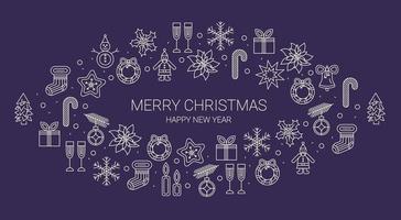 ellips sammansättning med jul ikoner struntsak, klocka, ljus, ingefära bröd, strumpa, jul träd, gåva, julstjärna, närvarande, tomten claus, snöflinga, snögubbe, stjärna, krans för vykort, Övrig grafik vektor
