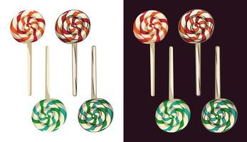 Lollypop-Bonbons mit Stick im Vintage-Stil. vektorillustration lokalisiert auf einem dunklen und weißen hintergrund. vektor