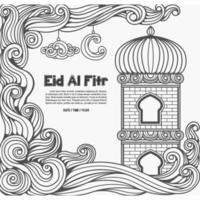 dekorativ konturstil eid al fitr islamisk illustration vektor