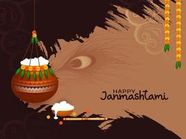 Lycklig Janmashtami festival bakgrund med dekorativ pott design vektor