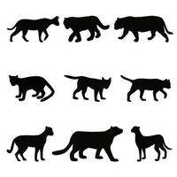 sammlung von schwarzen silhouetten der katzenfamilie, einfache formen der katzen setzen vektorillustration vektor