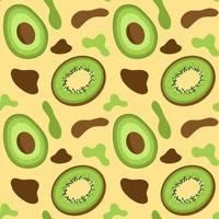 avokado kiwi frukt och abstrakt organisk former sömlös mönster, halv skivad avokado och kiwi illustrationer vektor