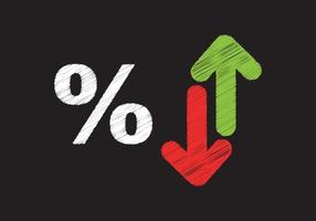 Prozentzeichen mit Pfeil nach oben und unten auf der schwarzen Tafel. Business-Konzept-Vektor-Illustration vektor