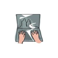 abstrakte lineartillustration des laptops und der hand vektor