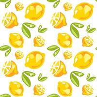 Nahtloses Muster von Zitronen mit Blättern auf weißem Hintergrund vektor
