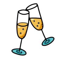 Zwei festliche Champagnergläser im Doodle-Stil. vektor
