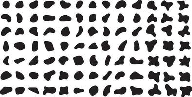 zufällige Formen. schwarze blobs, runde abstrakte organische formsammlung. Kiesel, Tropfen und Steinsilhouetten. Fleck, Inkblot-Textur-Vektorsatz. abgerundeter Fleck oder Fleck von unregelmäßiger Form vektor