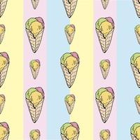 Nahtloses Muster mit Eis auf farbigem Hintergrund. endloser Hintergrund für Ihr Design. Vektorbild. Süßes Essen. vektor