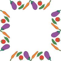 quadratischer Rahmen mit farbigen Auberginen, Tomaten, Karotten und Gurken. isolierter Rahmen für Ihr Design. vektor