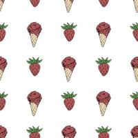 Nahtloses Muster mit großer roter Erdbeere und Erdbeereis auf weißem Hintergrund. Vektorbild. vektor