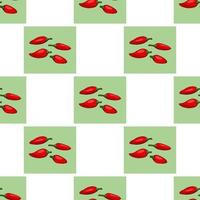 nahtloses muster mit stilvollen roten peperoni auf grünen quadraten für stoff, textilien, kleidung, tischdecke und andere dinge. Vektorbild. vektor