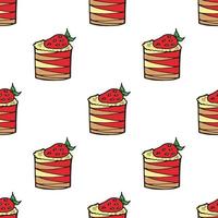nahtloser hintergrund mit kuchen mit erdbeeren und zitronen- und erdbeercreme. endloses Muster auf weißem Hintergrund. Vektorbild. Süßes Essen. vektor