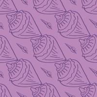 Nahtloses Muster mit violetten Muscheln auf helllila Hintergrund. Vektorbild. vektor