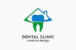 Zahnklinik-Logo-Design mit kreativem Konzept, Zahnsymbol kombiniert mit Home-Symbol vektor