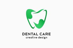 dental vård logotyp design med kreativ modern begrepp, tvåbladig tand ikon vektor