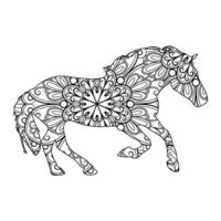 Pferde-Mandala-Malseite für Kinder und Erwachsene, Tier-Mandala-Vektorlinie Kunst-Design-Stil-Illustration. vektor