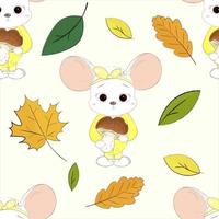 Nahtloses Muster mit Maus und Herbstlaub vektor