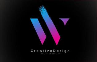 w-Brief-Logo-Design mit kreativem rosa violettem Pinselstrich. vektor