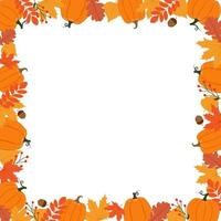 Herbstrahmen. Kürbisse, Blätter, Beeren und Eicheln. Hintergrund für dekorative Herbstgestaltung vektor