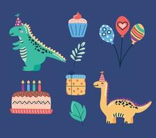 åtta dinosaurie födelsedag ikoner vektor