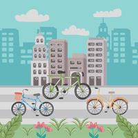 drei Fahrräder in der Stadt vektor