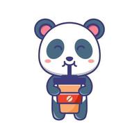 niedlicher babypanda trinkt eine tasse kaffeekarikaturillustration vektor