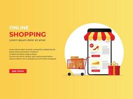 digitales Marketing, Shop, E-Commerce-Shopping-Konzept-Banner, Handy-Online-Shopping-Illustration