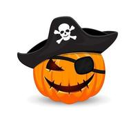 halloween pumpa pirat isolerat på vit bakgrund. de huvud symbol av de Lycklig halloween Semester. orange pirat läskigt pumpa med skrämmande leende Semester halloween. vektor