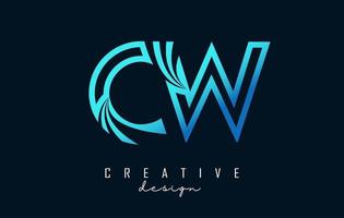 översikt blå brev cw c w logotyp med ledande rader och väg begrepp design. brev med geometrisk design. vektor