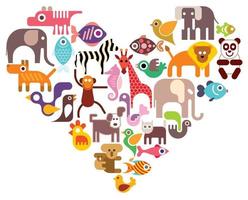 hjärta form med djur- vektor ikoner