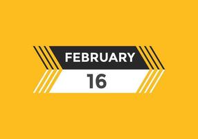 februari 16 kalender påminnelse. 16: e februari dagligen kalender ikon mall. kalender 16: e februari ikon design mall. vektor illustration