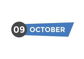 9. oktober kalendererinnerung. 9. oktober tägliche kalendersymbolvorlage. Kalender 9. Oktober Icon-Design-Vorlage. Vektor-Illustration vektor
