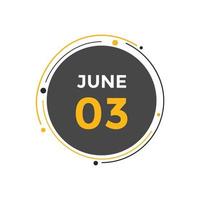 3. juni kalendererinnerung. 3. juni tägliche kalendersymbolvorlage. Kalender 3. Juni Icon-Design-Vorlage. Vektor-Illustration vektor