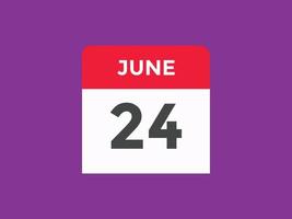 juni 24 kalender påminnelse. 24:e juni dagligen kalender ikon mall. kalender 24:e juni ikon design mall. vektor illustration