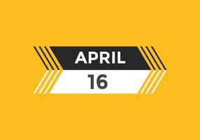 april 16 kalender påminnelse. 16: e april dagligen kalender ikon mall. kalender 16: e april ikon design mall. vektor illustration
