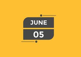 5. juni kalendererinnerung. 5. juni tägliche kalendersymbolvorlage. Kalender 5. Juni Icon-Design-Vorlage. Vektor-Illustration vektor