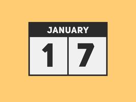 januari 17 kalender påminnelse. 17:e januari dagligen kalender ikon mall. kalender 17:e januari ikon design mall. vektor illustration