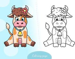 Malseite. eine niedliche Cartoon-Kuh mit einer Glocke vektor